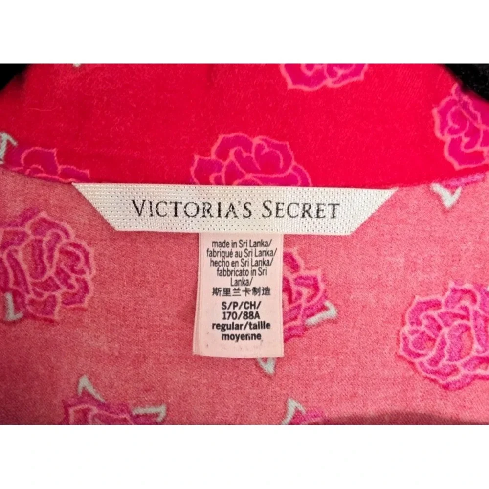 Victoria's Secret Flannel Pajama Set‎ Small Pink Rose Red Pants Long Sleeve